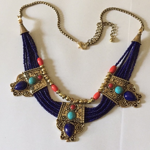 boho Jewelry - Boho multi stone beads necklace